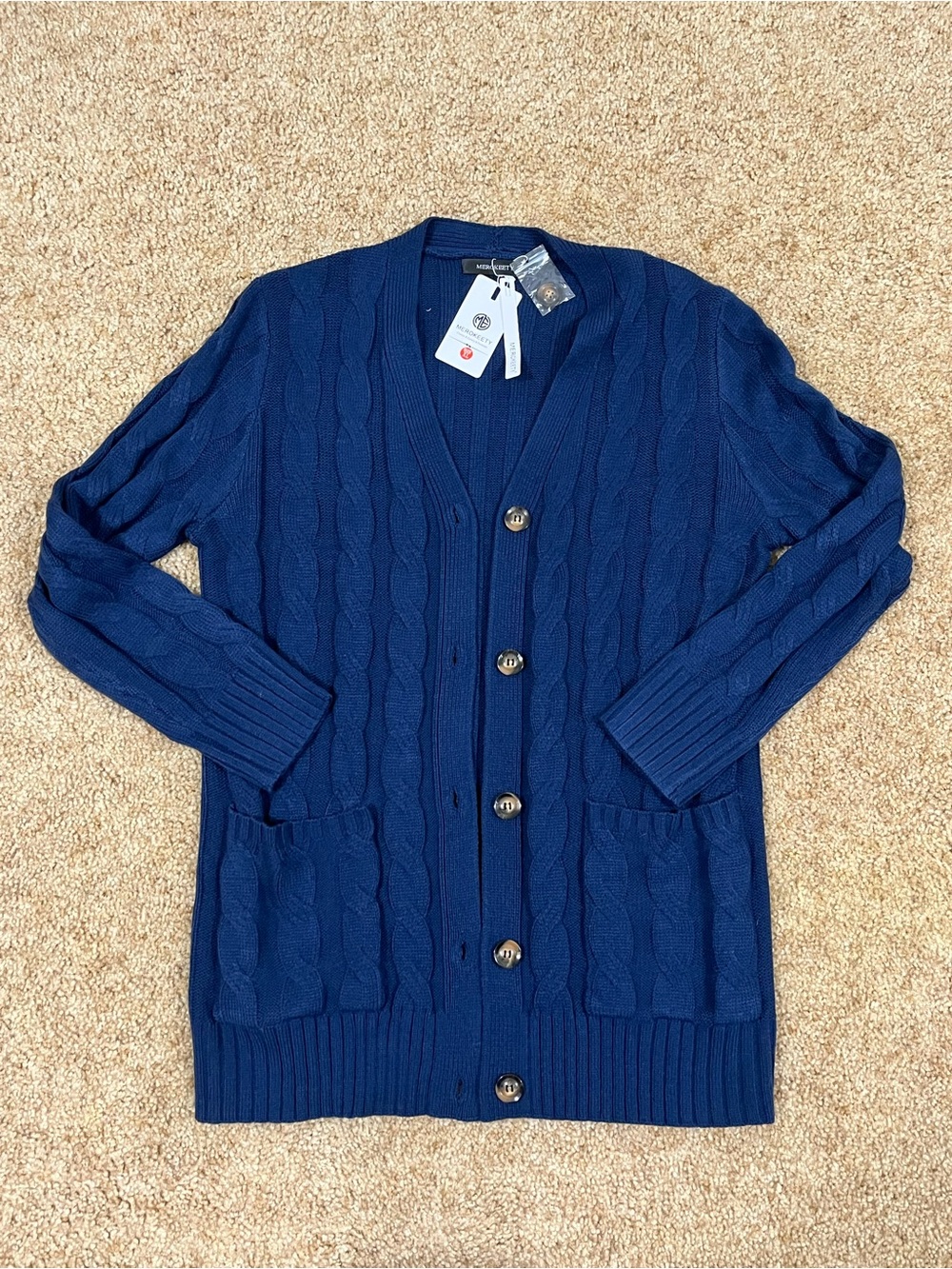 NWT Women’s Merokeety Button Down Pocket Cardigan Sweater Navy Blue Size XL